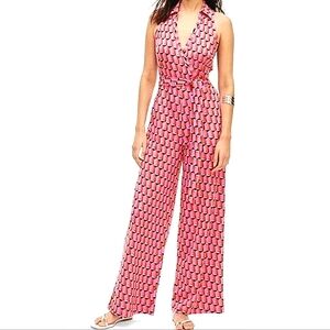 Diane von furstenberg jumpsuit pink with waist tie size XL